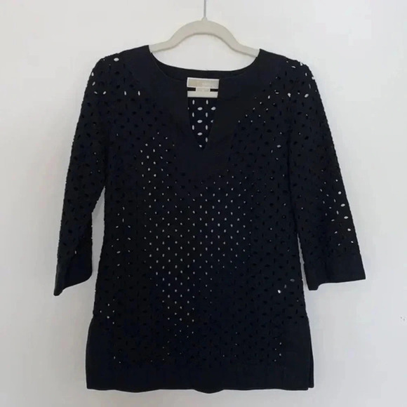 Michael Kors Black Eyelet Tunic Vneck Top / Swim Cover up - Picture 1 of 11
